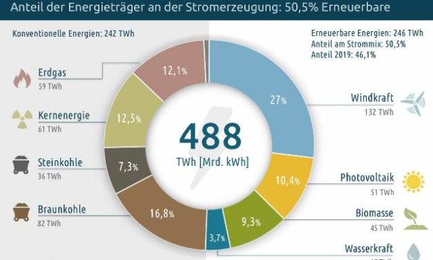 Obnovitelé zdroje v Německu vyrobily v roce 2020 přes 50 % elektřiny