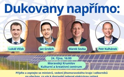 Ministři, hejtman a odborníci budou v Moravském Krumlově diskutovat s občany o dostavbě Dukovan